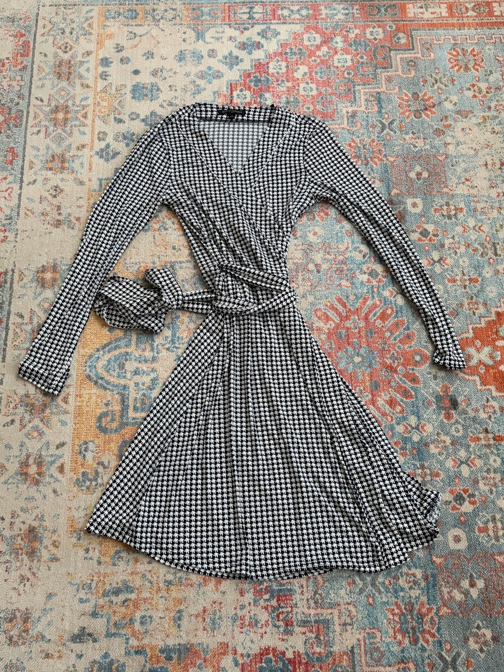 Banana Republic long-sleeved elephant print navy wrap dress